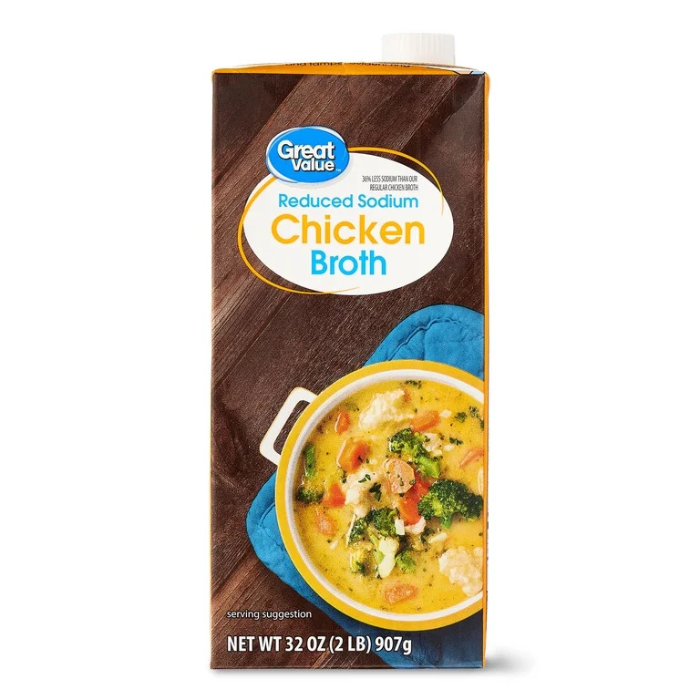 Great Value Reduced Sodium Gluten-Free Chicken Broth, 32 oz Carton (Shelf-Stable) | Walmart (US)