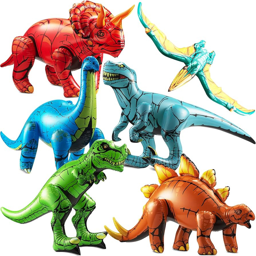 Inflatable Dinosaur Toys for Kids (Pack of 6) Large Blow-Up Vinyl Dinosaur Balloons Self-Standing... | Amazon (US)
