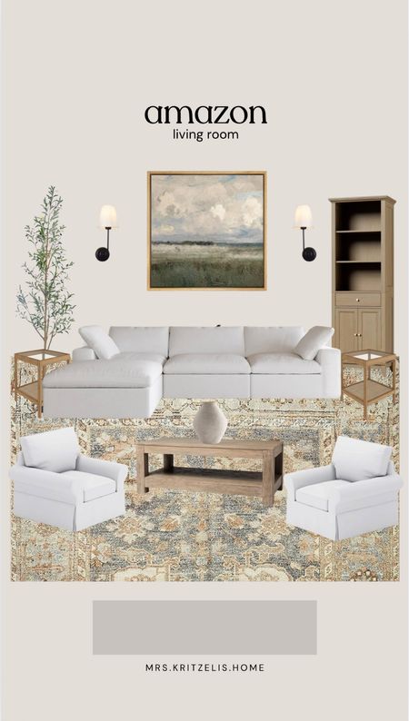 Amazon living room design! 

Cabinet, rug, couch, chair, coffee table, vase, olive tree, end table, wall art, artwork, light fixture 

#LTKSaleAlert #LTKHome #LTKFindsUnder100