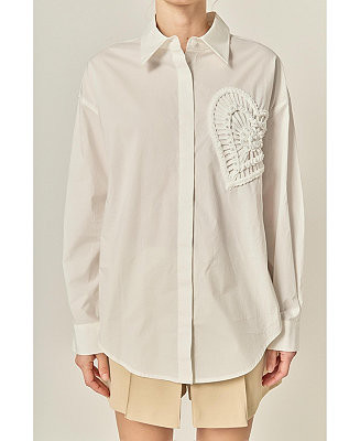 English Factory Women's Pearl Heart Button up Shirt - Macy's | Macy's