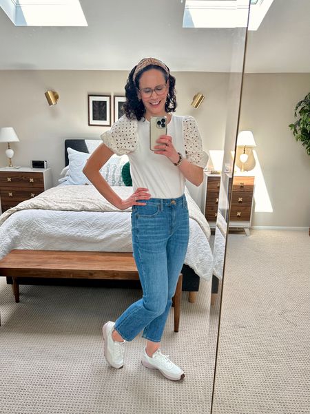 Spring mom style! Loving these crop flare jeans, pastel sneakers, and eyelet t-shirt for a put together but casual weekend look. 

Jeans | crop jeans | flare jeans | denim | puff sleeve | eyelet | tshirt | spring | tennis shoes | Nike | JCrew | H&M



#LTKfindsunder50 #LTKshoecrush #LTKover40