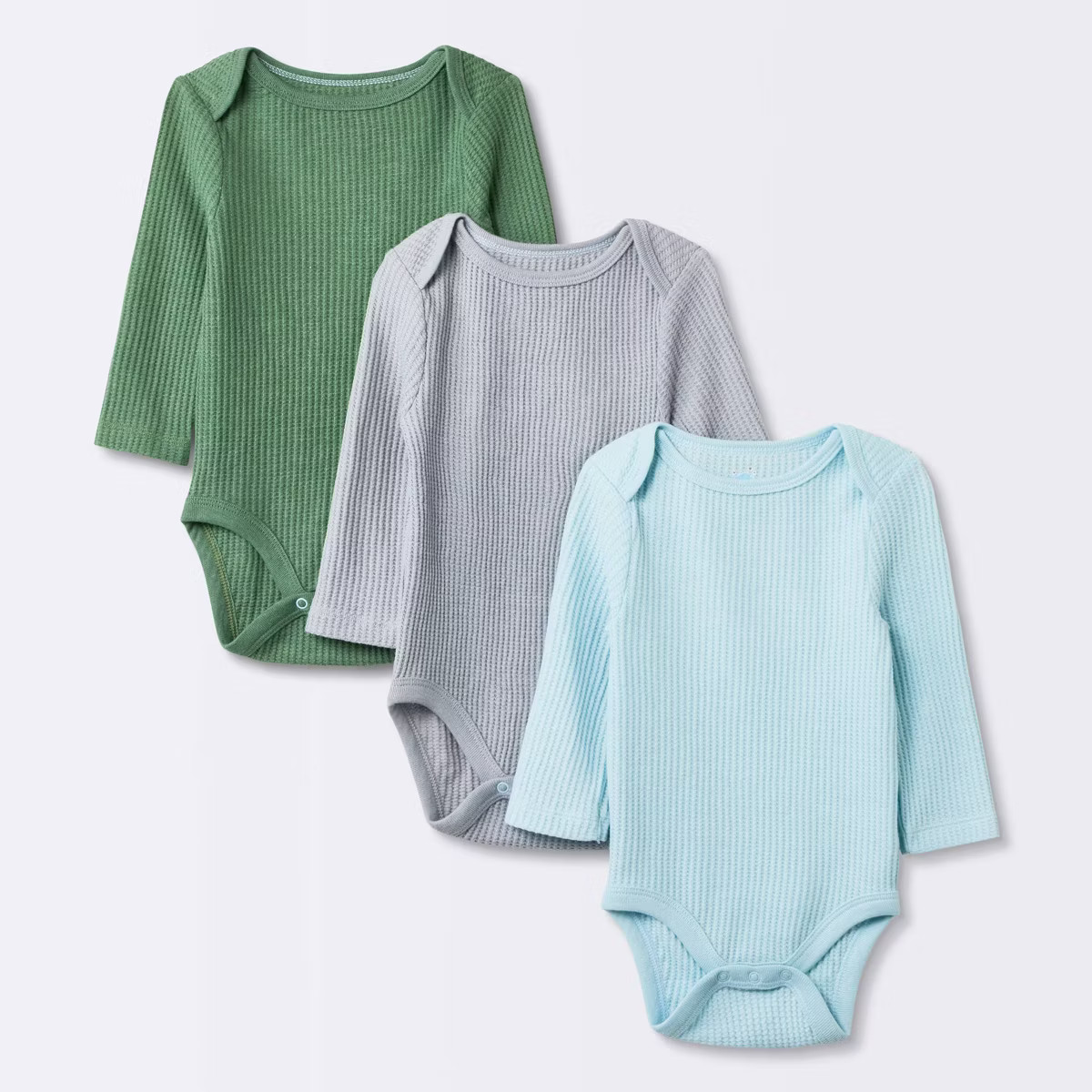 Baby 3pk Long Sleeve Waffle Bodysuit - Cloud Island™ Green | Target