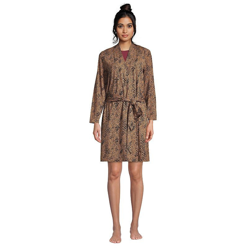 Women's Lands' End Knee Length Robe, Size: Small/Medium, Warm Brown Leopard | Kohl's