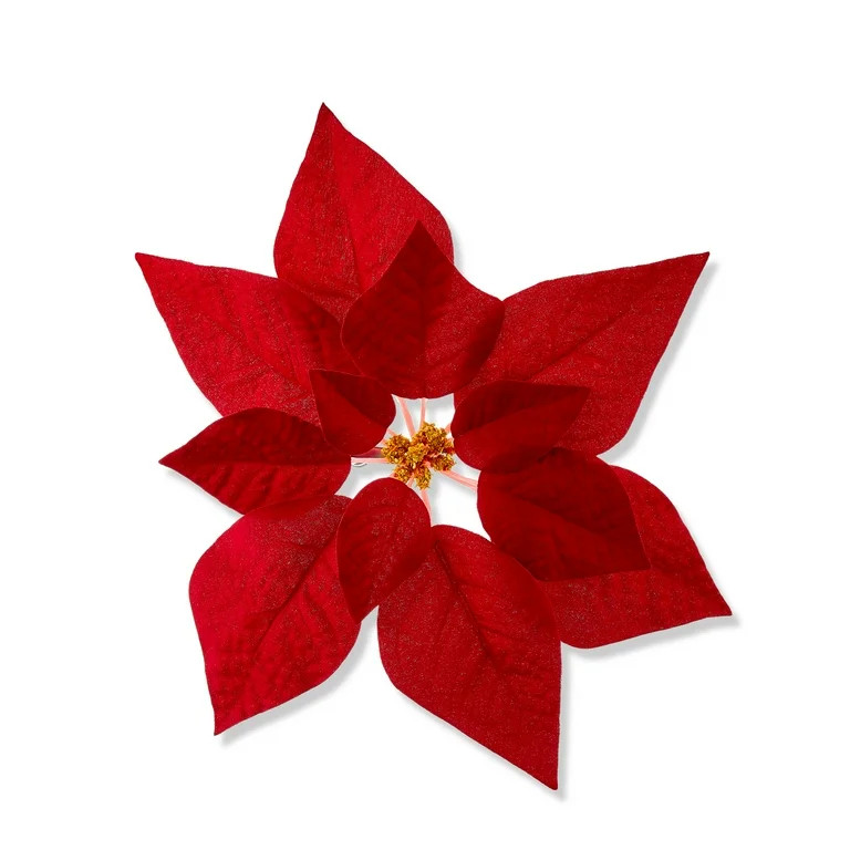 Red Velvet with Natural Center Poinsettia Clip Ornament,  Polyester, 11 in, by Holiday Time - Wal... | Walmart (US)