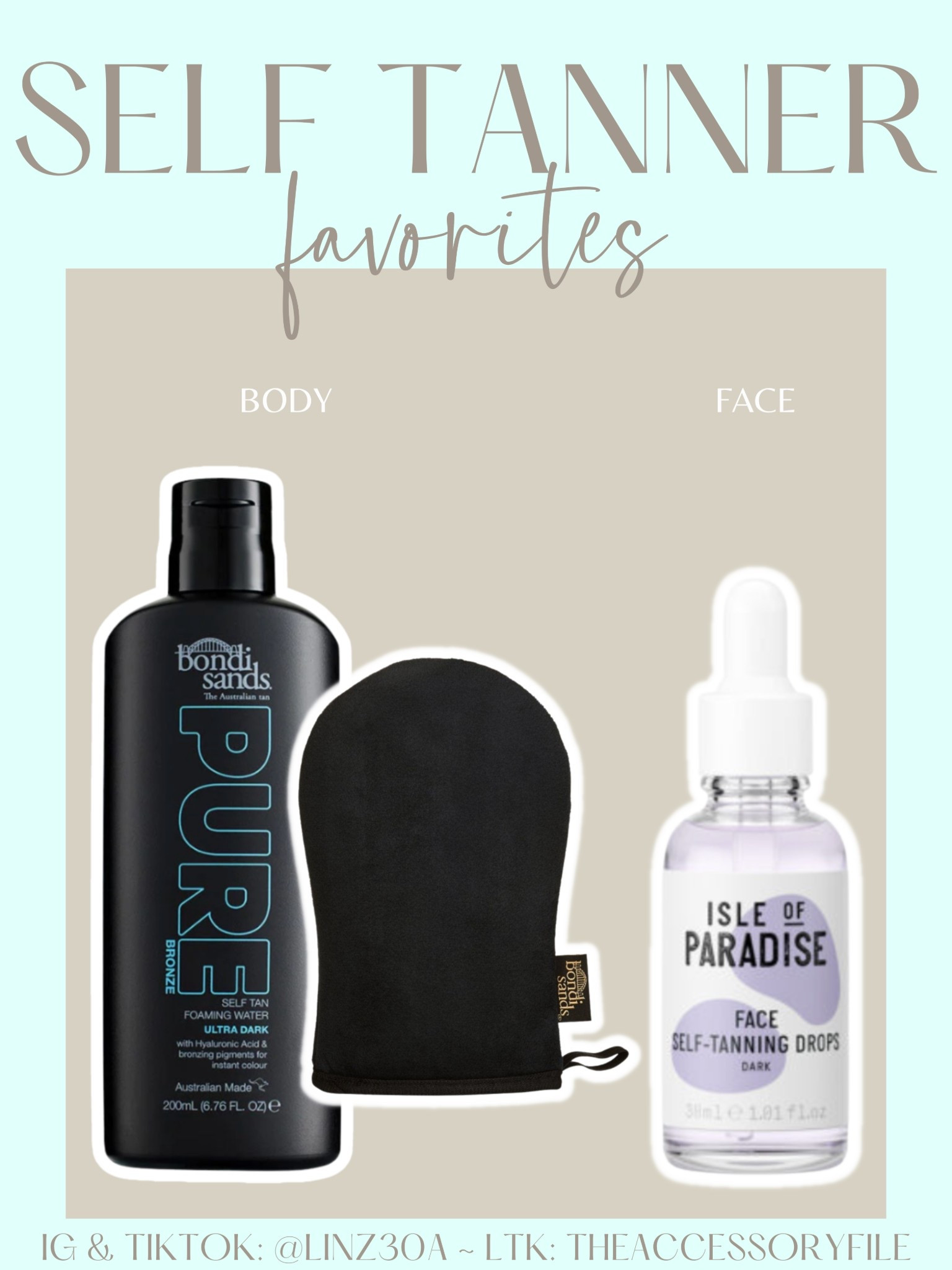 My self tanner favorites!

The tanning drops I use about 5-8 drops and mix into my moisturizer and apply about 30 mins to an hour before bed. WASH HANDS IMMEDIATELY AFTER!

The tanning water comes out as a foam and I apply this with the mitt before I dry my hair and use my hair dryer to help speed up the drying time. What I love about it is that it doesn’t require rinsing off. I do apply lotion to my palms, nail beds, and any dry spots like elbows before applying. 

Self tanner, beauty products, gifts for her 

#LTKStyleTip #LTKBeauty #LTKFindsUnder50