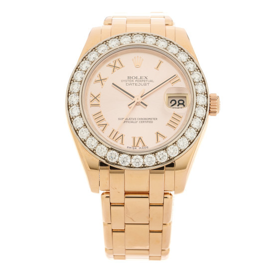 18K Everose Gold Diamond Mother of Pearl 34mm Pearlmaster Datejust Watch Roman 81285 | FASHIONPHILE (US)