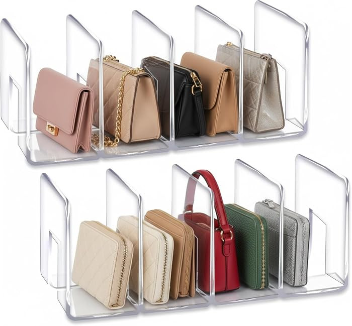 YAGELI Clear Acrylic Purse Organizer for Closet, 3-4 Section Desk File Sorter, 2.95" Wide Slots f... | Amazon (US)
