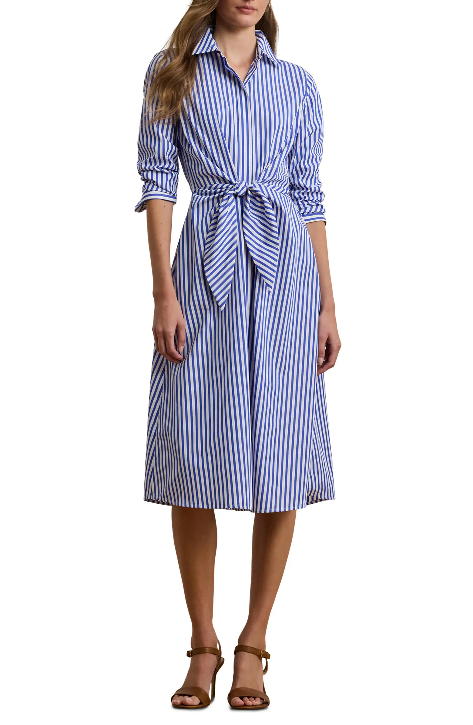 Lauren Ralph Lauren Stripe Long Sleeve Cotton Broadcloth Shirtdress | Nordstrom | Nordstrom