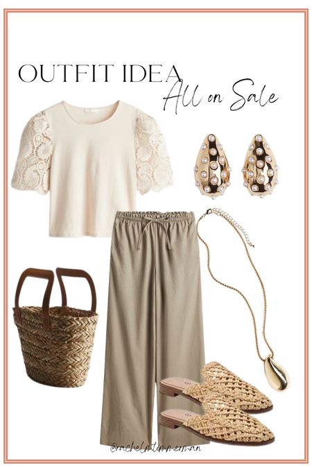 I love this outfit idea! All of these pieces are on sale for under $50, except for the slides. Perfect summer look. I love the sleeves of this top . 

LTK under 50. LTK sale alert. H&M.  