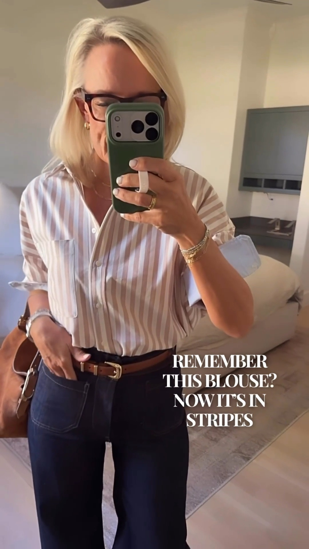 Remember this blouse? I shared it in the solid colors, and now it’s back in this pretty stripe with the cutest chambray-style cuff. I paired it with the Colette denim, and I’m loving the fit.

The jeans are full length and true to size. I’m wearing a 27 and I’m 5’6”.

#LTKootd #LTKOver40