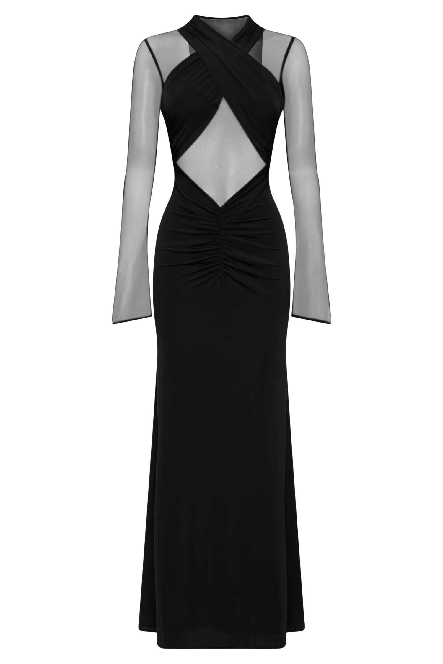 Tania Slinky And Mesh Long Sleeve Maxi Dress - Black | MESHKI US