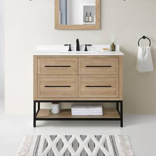 Corley 42 in. W x 19 in. D x 34.50 in. H Bath Vanity in Natural Oak with White Cultured Marble To... | The Home Depot