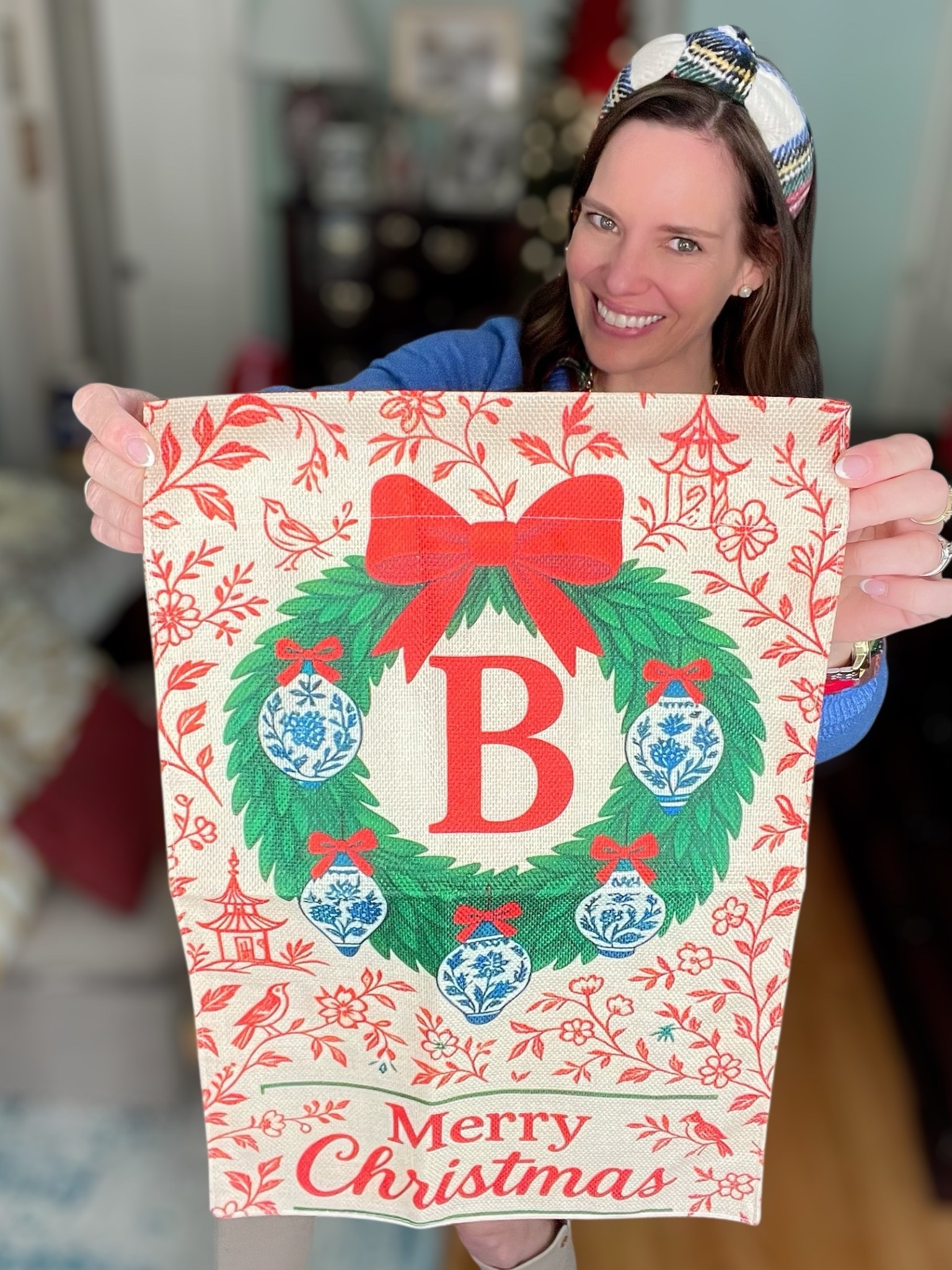 🎄 Monogram Christmas Garden Flag 🎀

This sweet Christmas garden flag is one of my favorite holiday porch finds this year — the chinoiserie ornaments, the bright wreath, and the big monogram letter make it such a fun personalized touch for the front yard! 💚❤️ I paired it with a cozy winter outfit that gives all the classic holiday tones: a soft blue crewneck sweater layered over a festive red flannel, my J.Crew Factory corduroy mini skirt, and the comfiest VIVAIA knit boots. The tartan padded headband ties the whole look together with the prettiest pop of Christmas plaid 🎁✨

This is such an easy, mom-friendly December outfit for holiday errands, school drop-off, or hosting at home — comfy, colorful, and full of Christmas cheer! And the flag makes the best under-$1 seasonal gift or stocking stuffer for neighbors, teachers, or as a little porch refresh for yourself. 🎄🏡💕

holiday outfit • Christmas outfit • festive winter look • plaid headband • cozy sweater outfit • corduroy mini skirt • VIVAIA boots • Christmas porch decor • monogram flag • chinoiserie Christmas • holiday home finds • Merry Christmas flag • budget-friendly gift ideas • Amazon holiday finds • winter layering outfit • December outfit inspo

#LTKHome #LTKHoliday #LTKGiftGuide