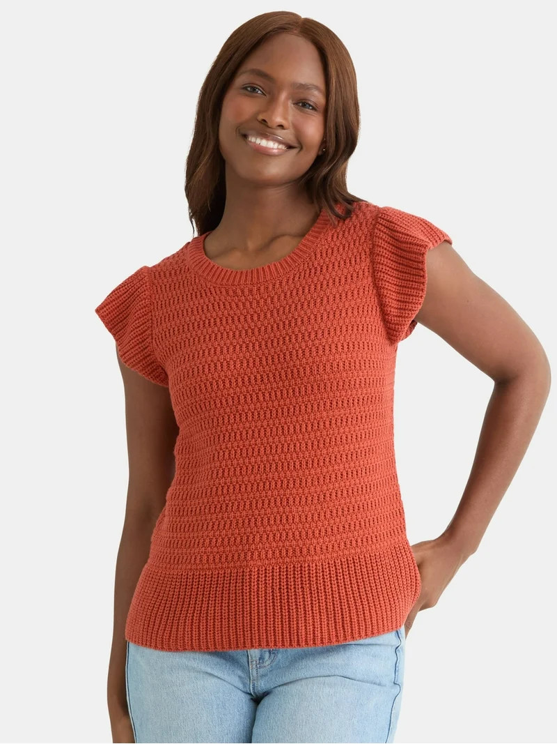Time and Tru Women's Flutter Sleeve Sweater, Lightweight, Sizes XS-XXXL | Walmart (US)
