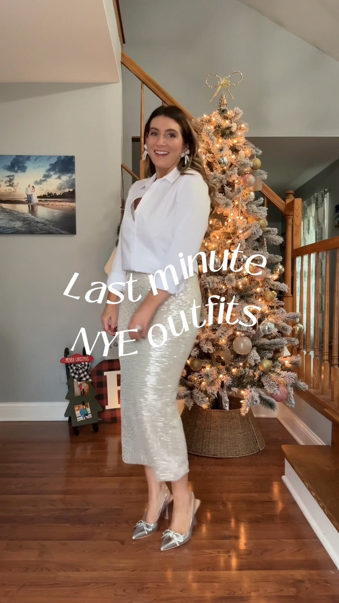 Last Minute NYE Outfits, New Years Eve outfit ideas, holiday outfits, date night outfits, Amazon outfits, Amazon fashion, white blouse, sequin midi skirt, silver heels, easy outfits 


#LTKFindsUnder50 #LTKWatchNow #LTKStyleTip