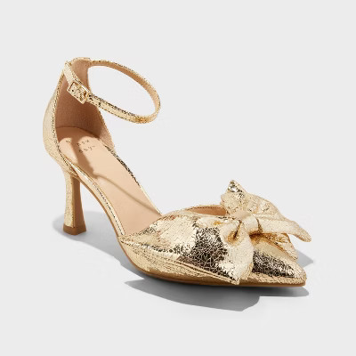 Women's Grace Bow Heels with Memory Foam Insole - A New Day™ Gold 5 | Target