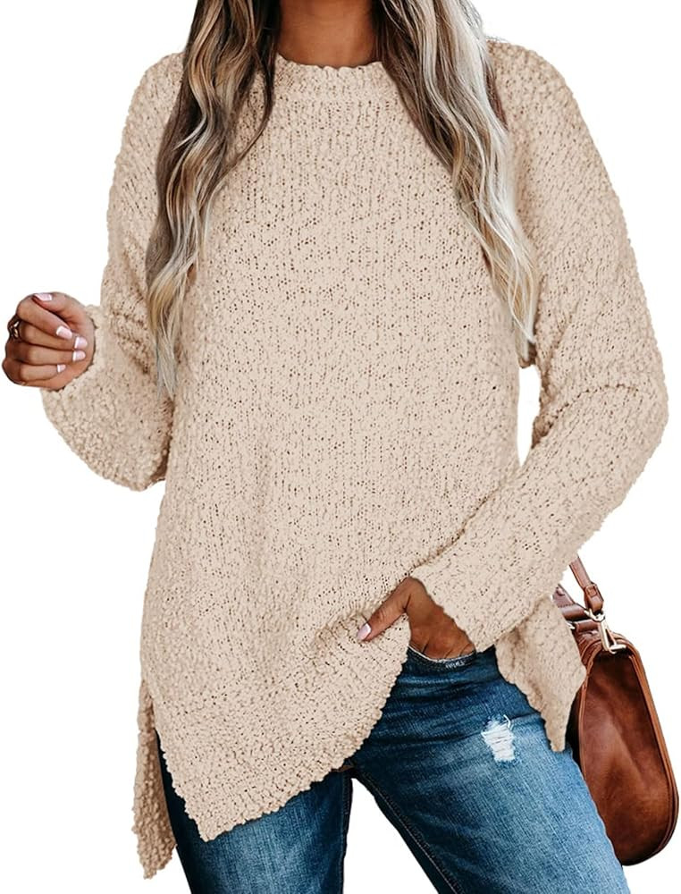 NIASHOT Womens Sweaters Crewneck Long Sleeve Side Slit Tunic Tops for Leggings | Amazon (US)