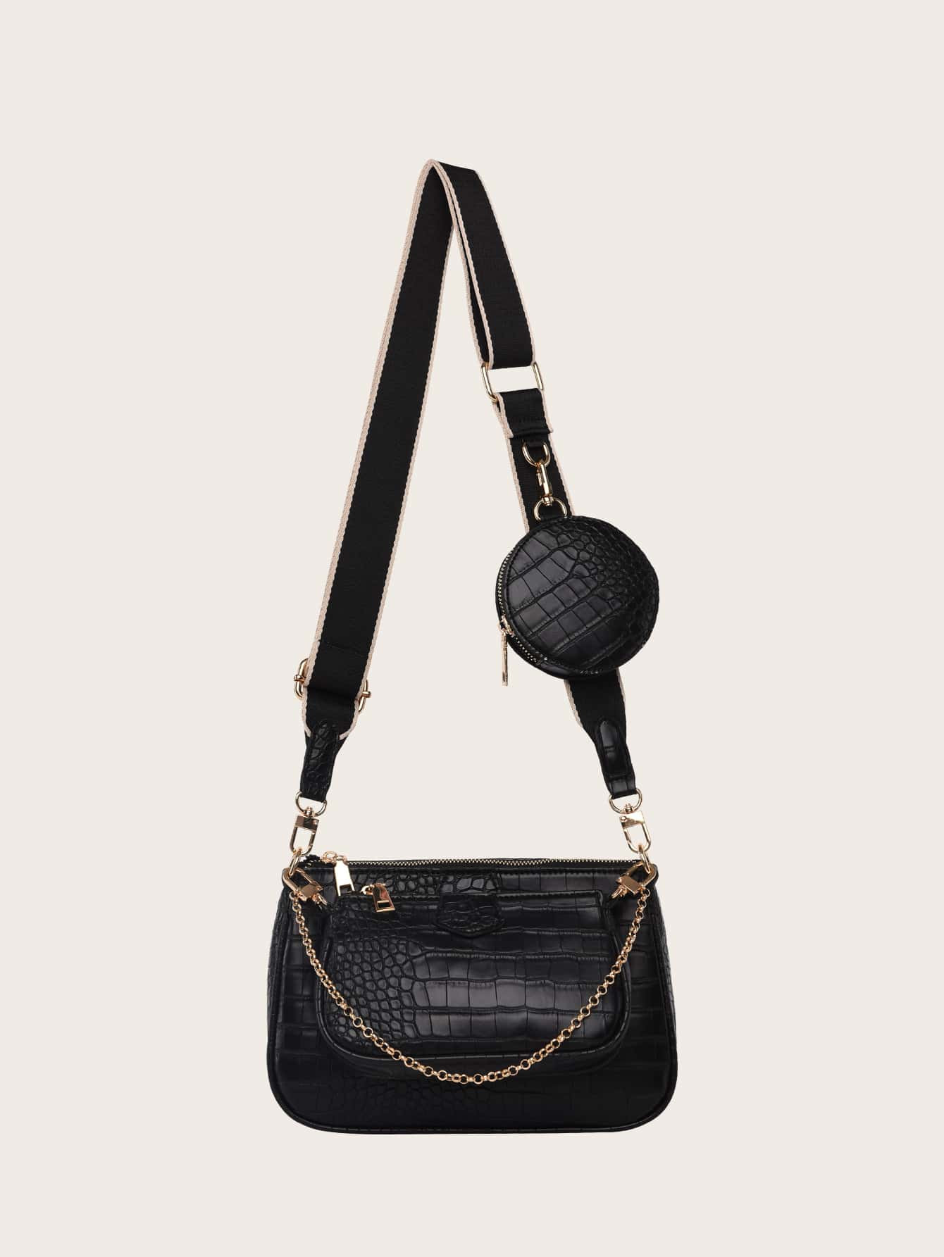 3pcs Croc Embossed Crossbody Bag With Pouch Bag | SHEIN