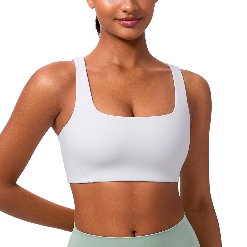CRZ YOGA Butterlift Double Lined Square Neck Sports Bras for Women - Wireless V-Shaped Racerback ... | Amazon (US)