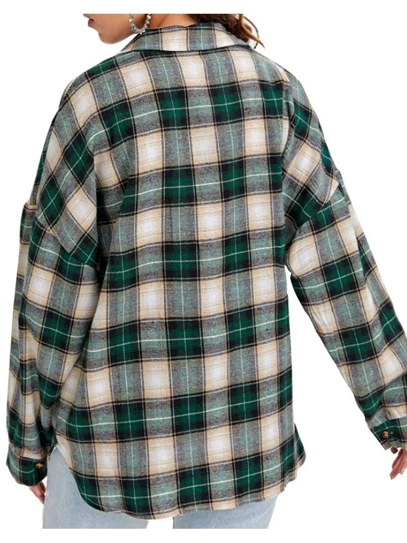 Fantaslook Plaid Flannel Shirts for Women Oversized Long Sleeve Button Down Shirts Blouses Tops | Walmart (US)