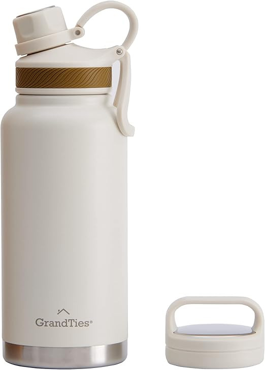GrandTies 2 Lids Sports Stainless Steel Water Bottle– 32oz, Reusable Wide Mouth Vacuum Insulate... | Amazon (US)