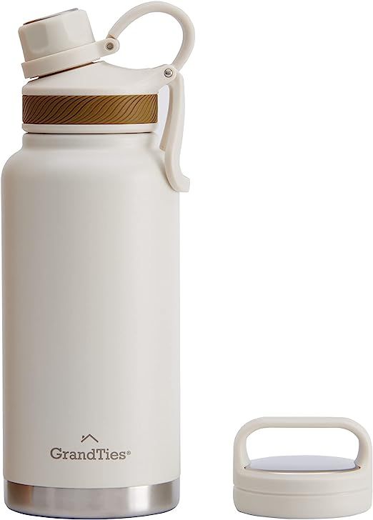 GrandTies 2 Lids Sports Stainless Steel Water Bottle– 32oz, Reusable Wide Mouth Vacuum Insulate... | Amazon (US)