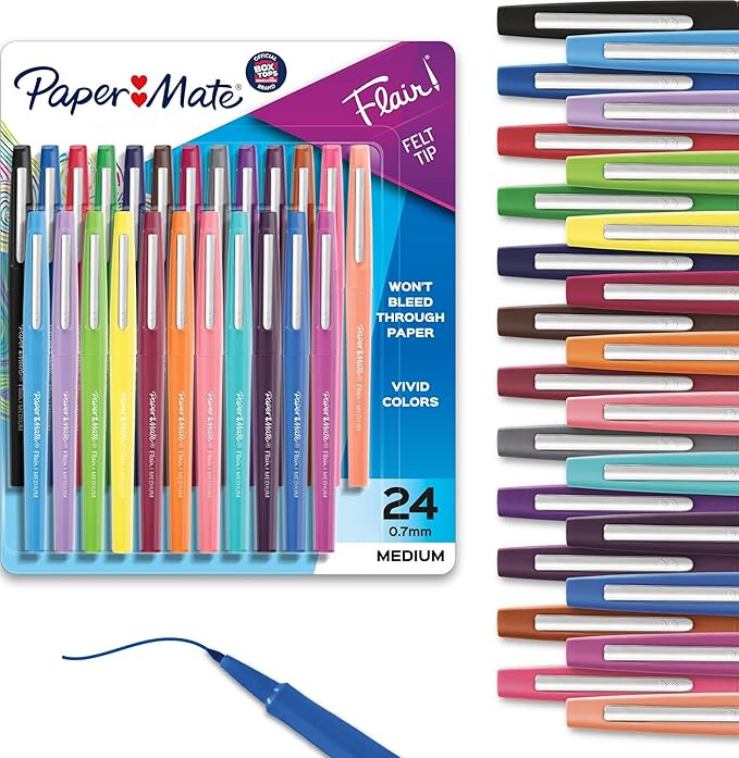 Paper Mate Flair Felt Tip Pens, Medium Point, Assorted Colors, 24 Count - Home, Office, Back to S... | Amazon (US)