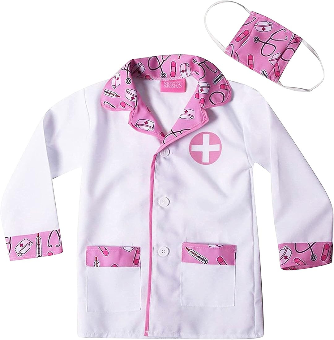 Kids Doctor Coat & Mask for Kids Doctor Costume | Kids Doctor Coat | Pink and White - For Ages 2-10 | Amazon (US)