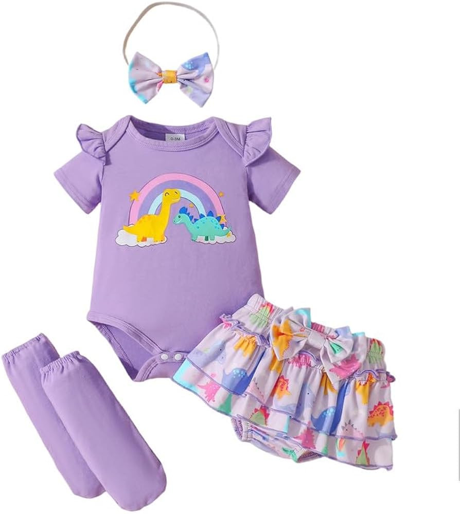 Baby Girl Clothes Newborn Girl Outfits Bodysuit Summer Short 4 Pieces Set Infant Apparel Baby Sho... | Amazon (US)