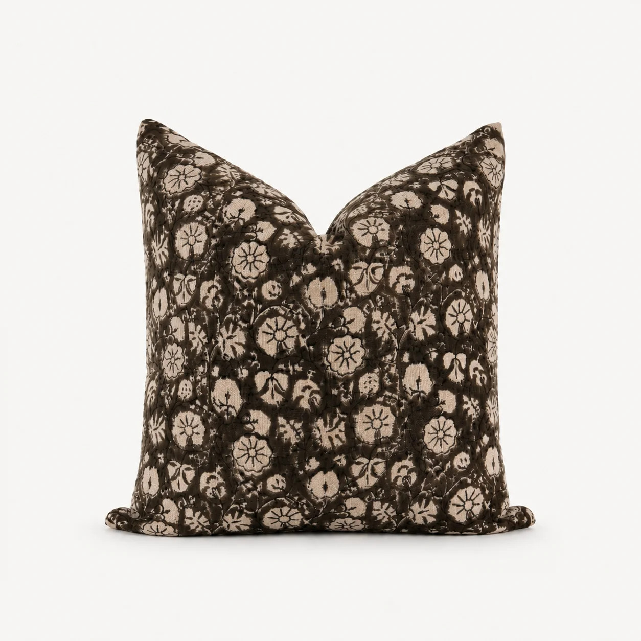 Bruno Floral Pillow Cover | Chocolate Block Print | Danielle Oakey Interiors INC