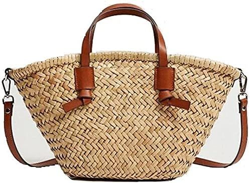 ZHANGWJ Crossbody Purses for Women Handmade Straw Basket Women Shoulder Bag Pu Leather Splice Tot... | Amazon (US)