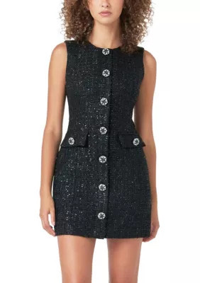 Endless Rose Women's Tweed Jewel Buttoned Mini Dress, Black, XS | Belk