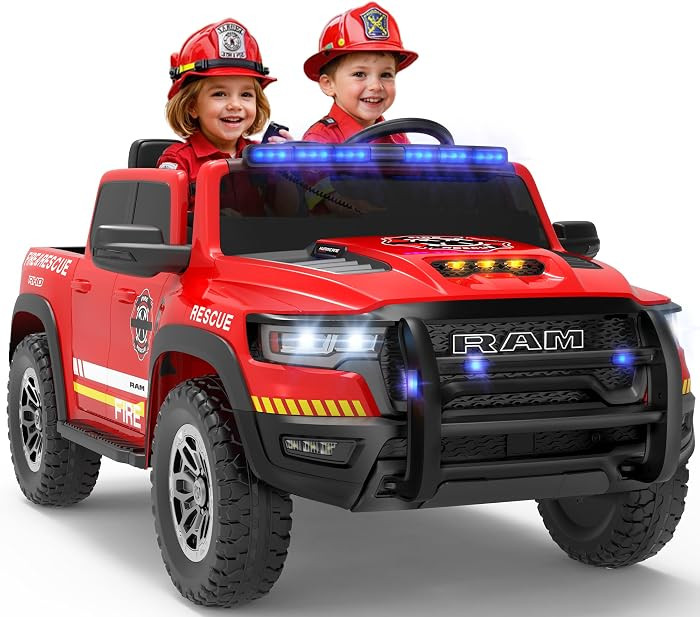 First Ride On Licensed Ram 1500 RHO 24V Kids Ride on Fire Truck, 2-Seater Firetruck Ride on Car w... | Amazon (US)