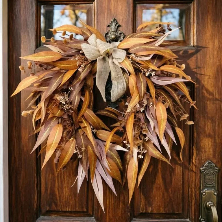 20 inch Fall Wreath Artificial Autumn Leaf Wreath with Bow Thanksgiving Indoor Decor Rustic Farmh... | Walmart (US)