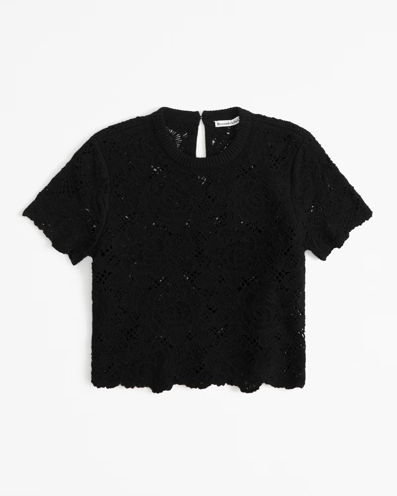 Abercrombie & Fitch Women's Crochet-Style Lacy Tee in Black - Size XXS | Abercrombie & Fitch (US)