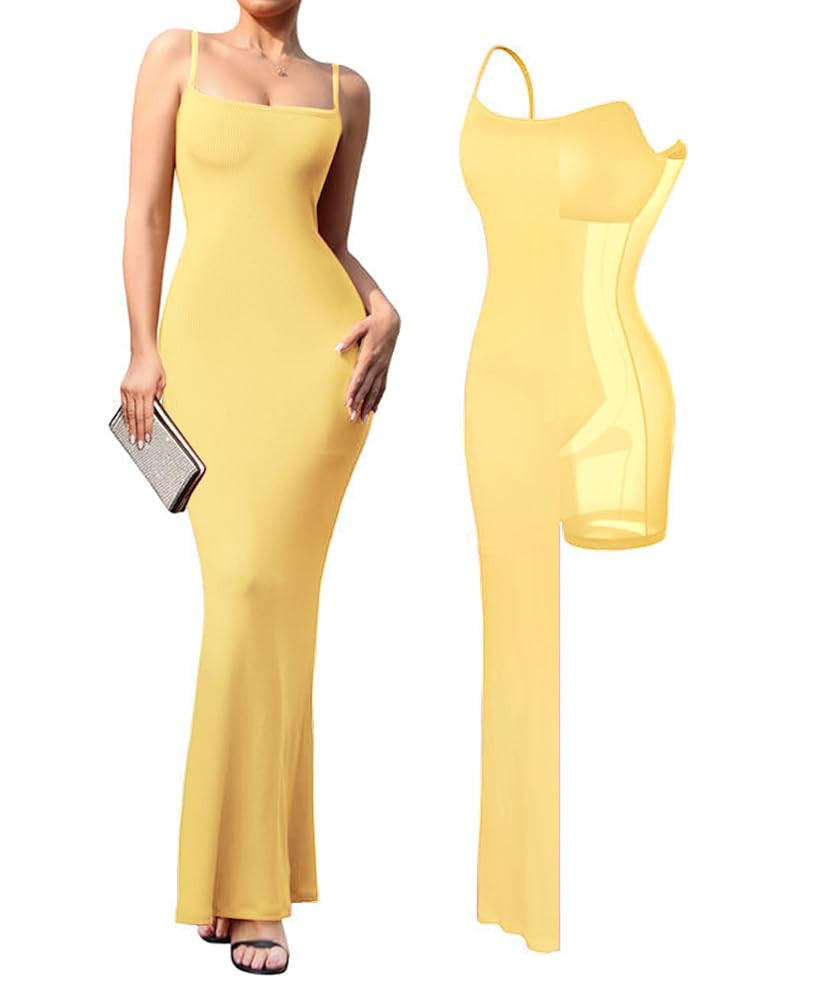 Popilush Summer Black Maxi Dress Bodycon Ribbed Cocktail Spaghetti Strap Shapewear Dresses Party ... | Amazon (US)