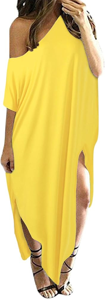 ZANZEA Women Summer Maxi Long Dress Casual Loose Kaftan Off Shoulder Sundress Beach Cover Up Dress | Amazon (US)