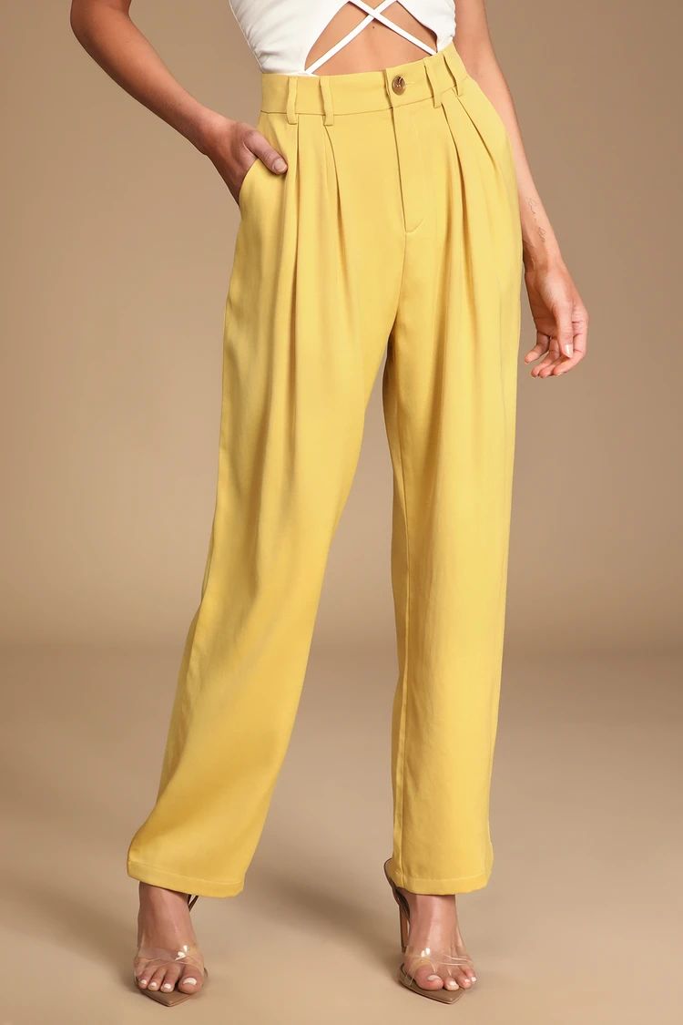 Sophisticated Take Yellow High-Waisted Trouser Pants | Lulus (US)