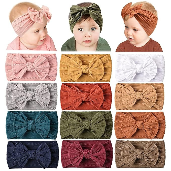Prohouse 12 Pack Baby Nylon Headbands Hairbands Hair Bow Elastics Handmade Hair Accessories for B... | Amazon (US)