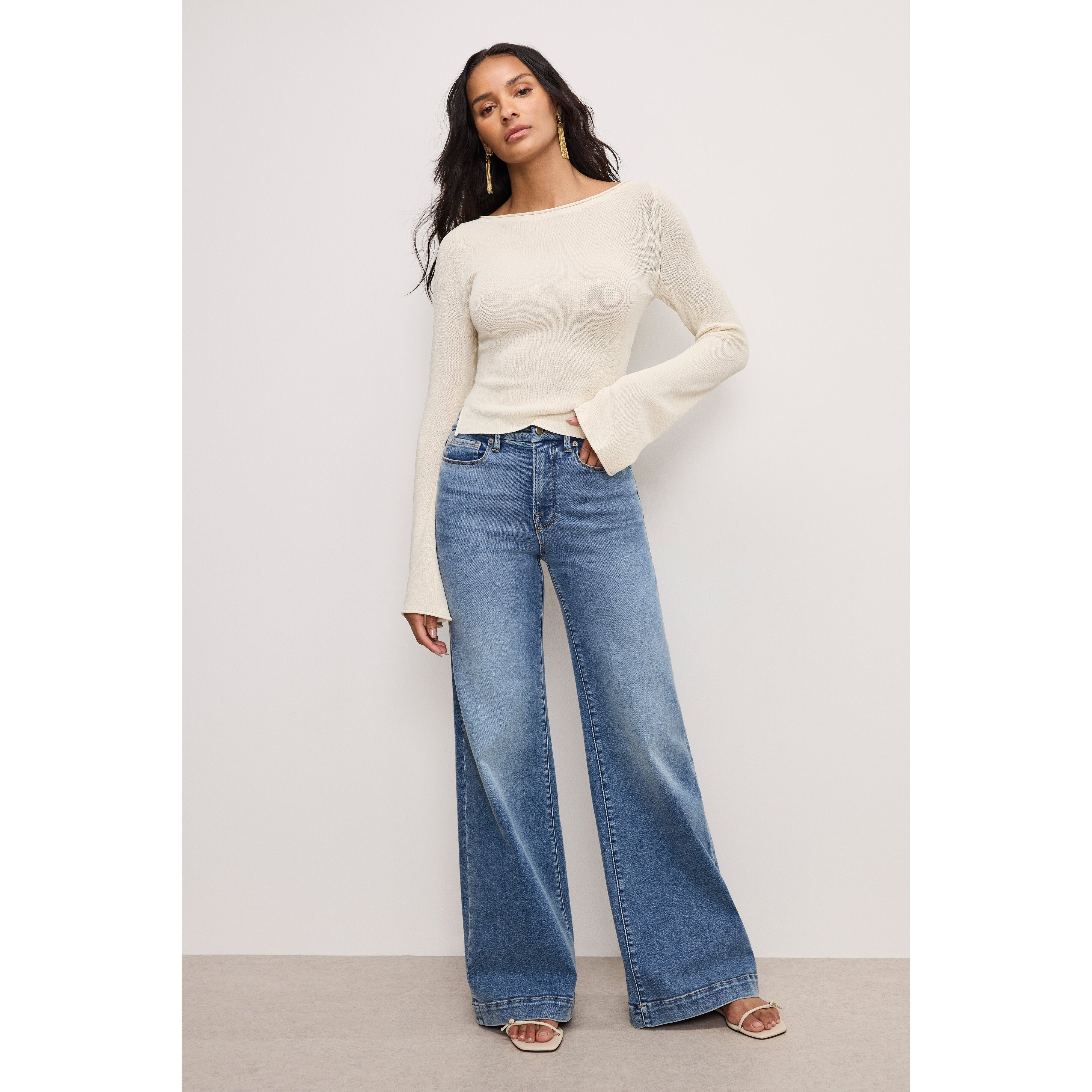 Women's Good Waist Palazzo Compression Jeans | Flat Tummy Tech, Gap-Proof Waistband | Indigo, Size 18 Plus | Good American by Kh | Good American