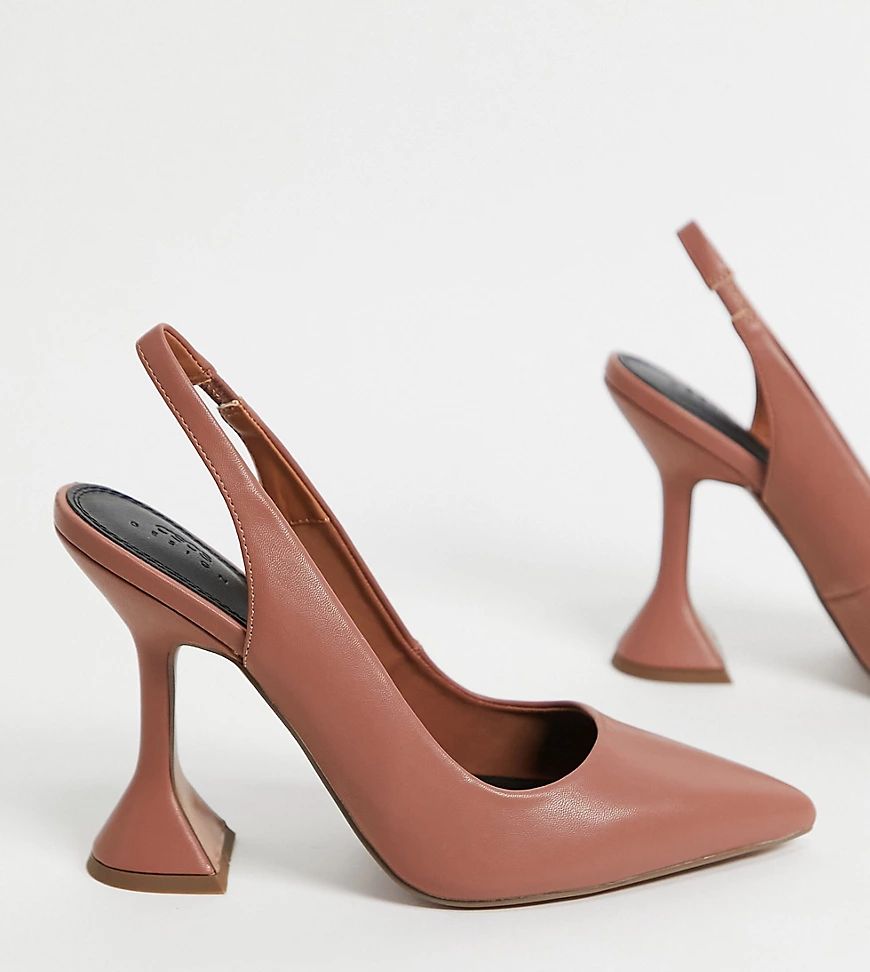 ASOS DESIGN Wide Fit Power slingback high heeled shoes in mocha-Brown | ASOS (Global)