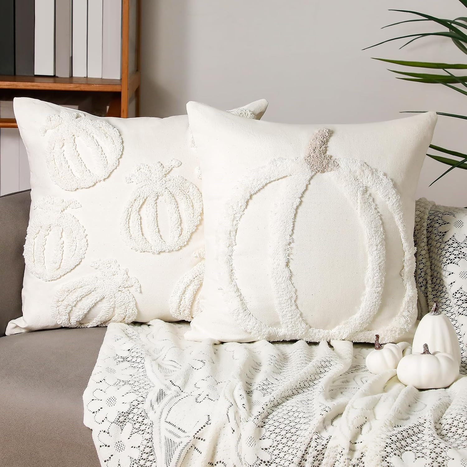 Beeveer 2 Pcs Fall Pillow Covers 18 x 18 Inch Pumpkin Throw Pillow Covers Square Linen Pillowcase Halloween Decor Pillow Covers Seasonal Autumn Thanksgiving Harvest Decoration for Home Sofa Couch | Amazon (US)
