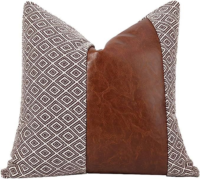 Merrycolor Farmhouse Throw Pillow Cover Faux Leather Pillow Case Boho Decorative Cushion Covers f... | Amazon (US)