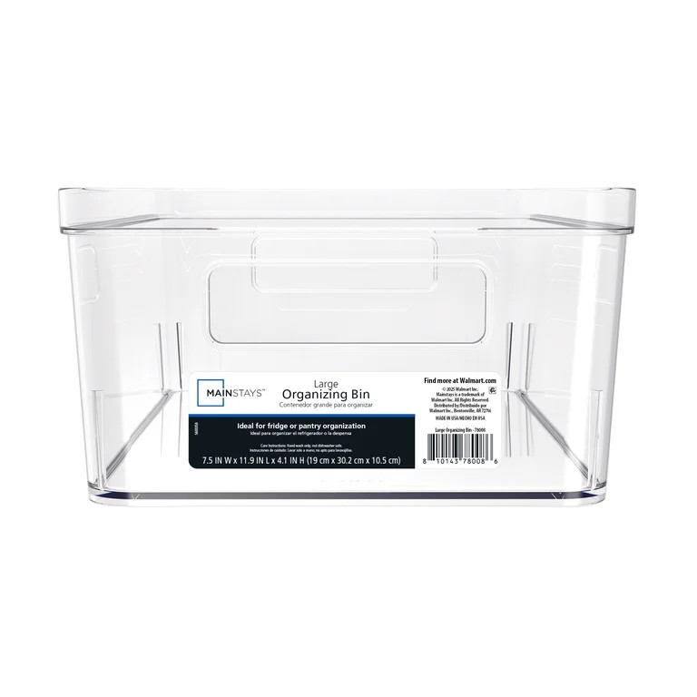 Mainstays Large Clear Plastic Pantry Storage Organizer Bin, Kitchen Cabinet, Fridge and Shelf Sto... | Walmart (US)
