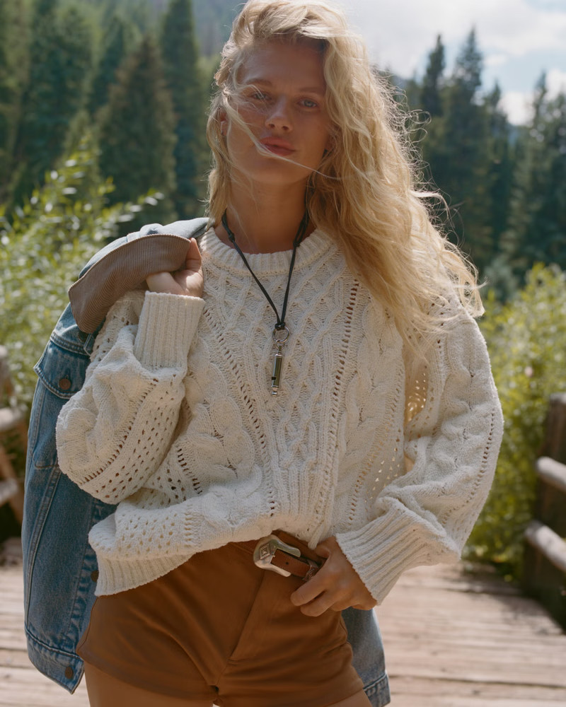 Women's Textural Stitch Cable Crew Sweater | Women's Tops | Abercrombie.com | Abercrombie & Fitch (US)