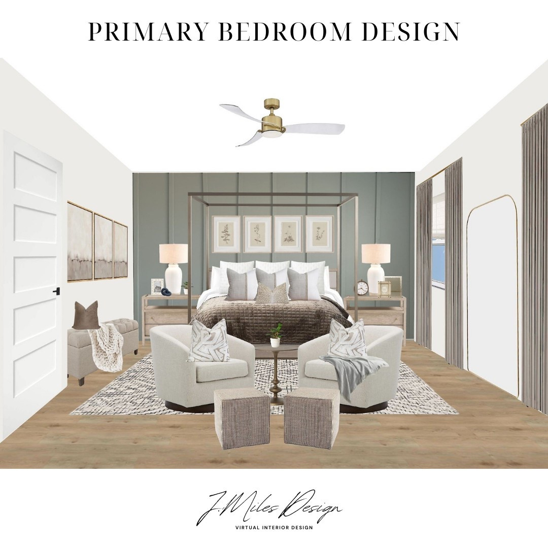 Serene, layered, and elevated ✨
This primary bedroom design is all about soft textures, calming neutrals, and cozy moments. The deep green accent wall and four-poster bed bring in just the right amount of drama, while the seating area adds a touch of luxury and comfort. Timeless, tailored, and so inviting!

#PrimaryBedroomDesign #NeutralHomeDecor #CozyInteriors #ModernTraditional #BedroomGoals #InteriorDesignInspo #HomeStyling #LayeredInteriors #SereneSpaces #ClassicWithATwist #VirtualDesign #EDesign #LTKHome #HomeDecorLover #InteriorInspo #TransitionalStyle #StatementWall #SoothingSpaces #FurnitureFavorites #DesignDetails

#LTKSaleAlert #LTKStyleTip #LTKHome