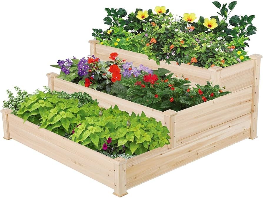 Yaheetech 3 Tier 47 x 47 x 22in Raised Garden Bed Horticulture Outdoor Elevated Flower Box Tiered... | Amazon (US)