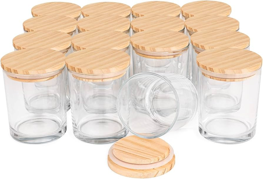 Thick Candle Jars for Making Candles 16 Pcs, 7 OZ Clear Empty Jars with Wood Lids for Spice Jars,... | Amazon (US)