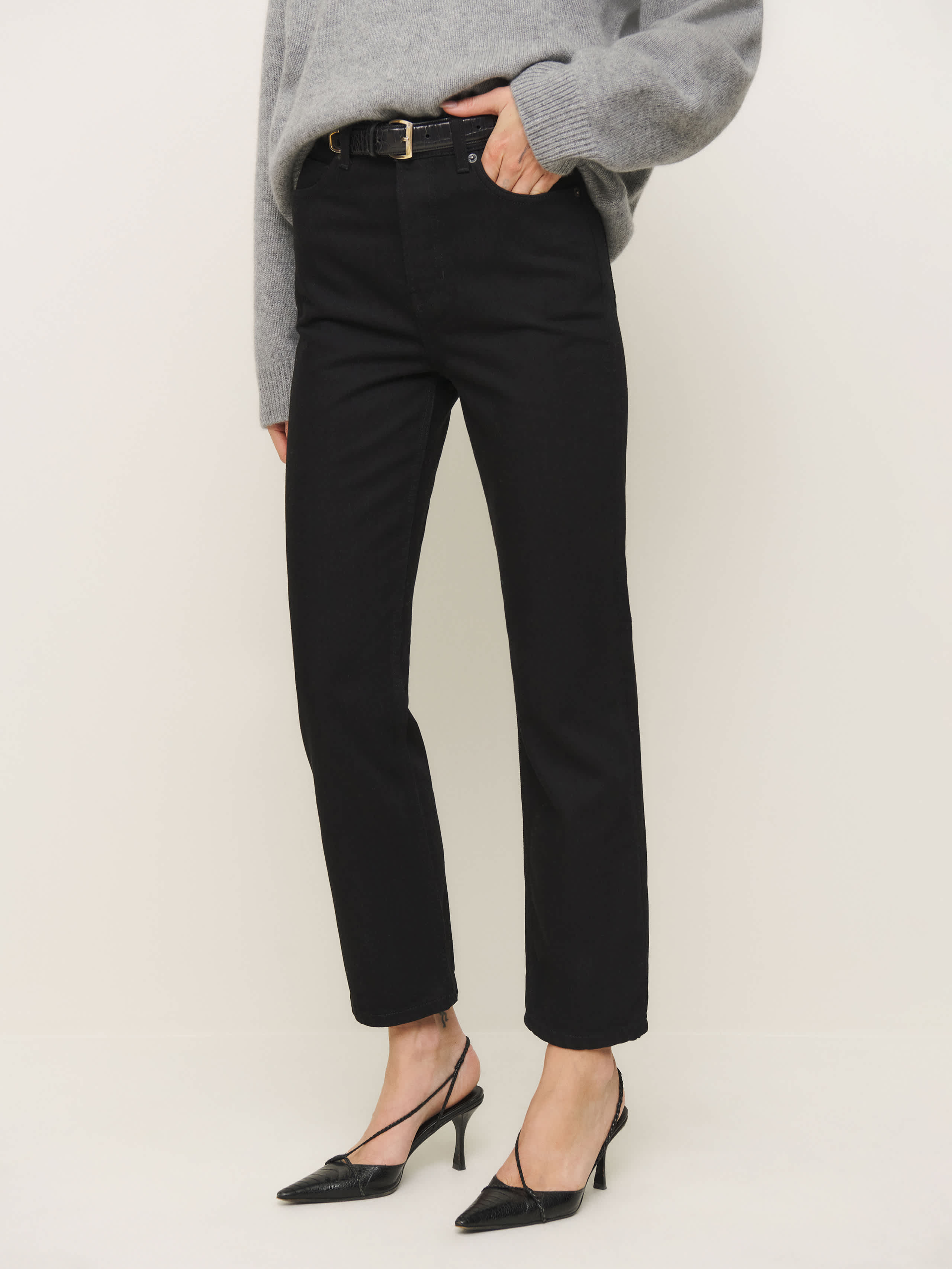Reformation Cynthia High Rise Straight Cropped Jeans Black 29 | Reformation (Global)