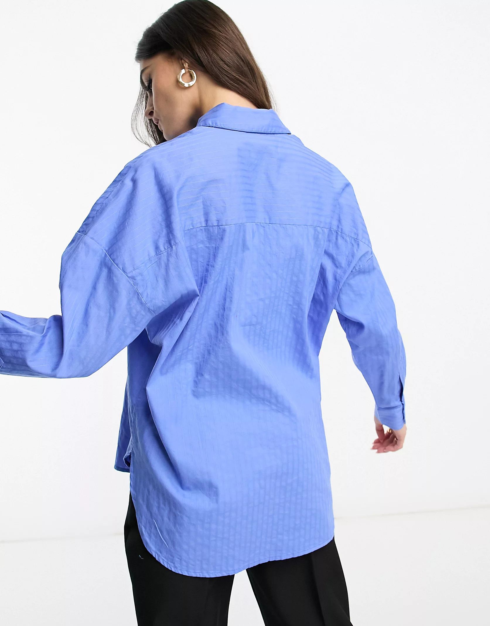 Selected oversized dip hem shirt in blue | ASOS (Global)